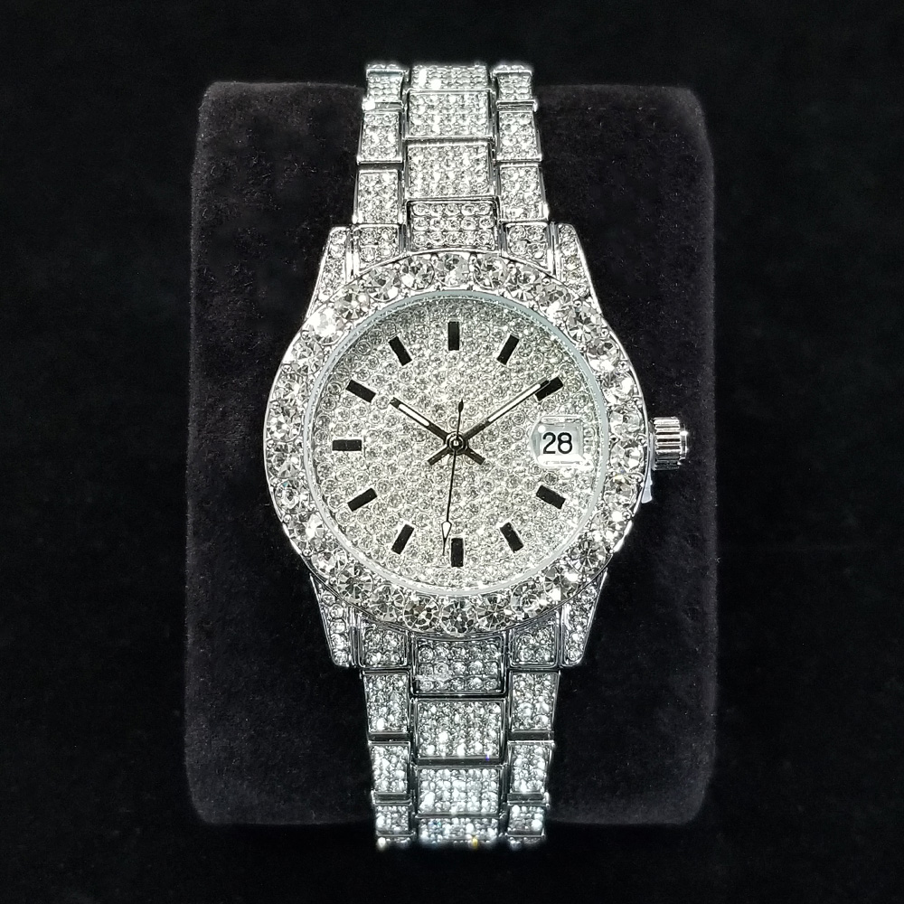 Jewelry Diamond Watches - Elegante Diamantuhren Damenmode Silber Runde Edelstahl