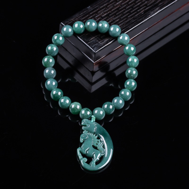 Jewelry & Watches Sp Z Oo Janów Lubelski - Natürliches Jadeit Blauwasser-Tierkreiszeichen Pferdeperlen Handgeknüpftes Armband