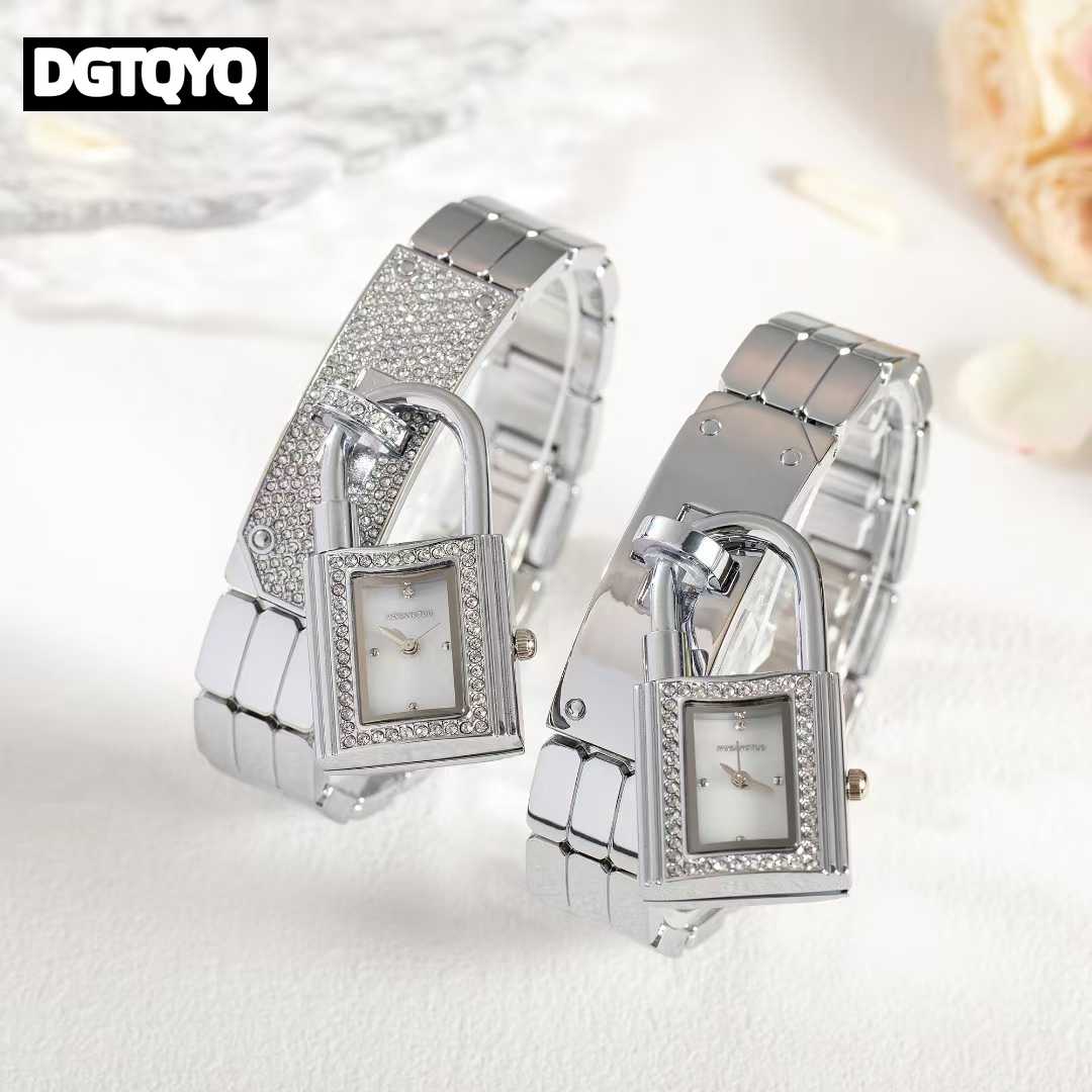 Jewelry Diamond Watches - Damen-Armbanduhr mit silbernem abnehmbarem Schloss, Diamant-Strass-Inlay-Armband,