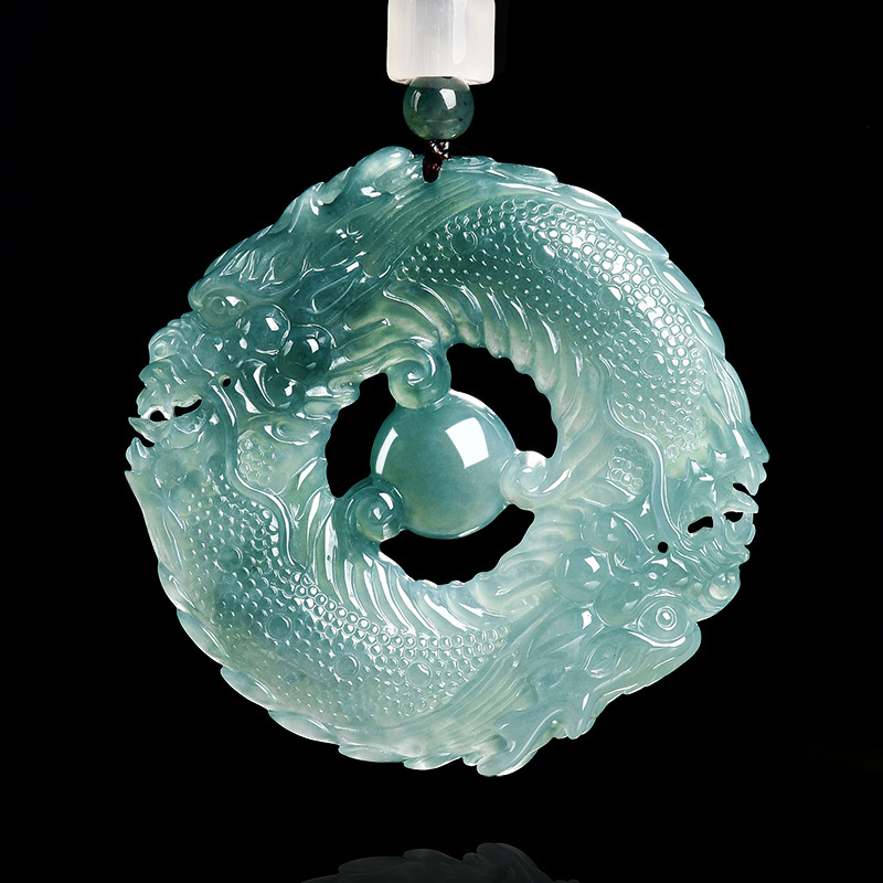 Jewelry & Watches Sp Z Oo Janów Lubelski - Natürlicher echter Smaragd, blaue Wasserjade, Doppeldrachen-Markenanhänger,