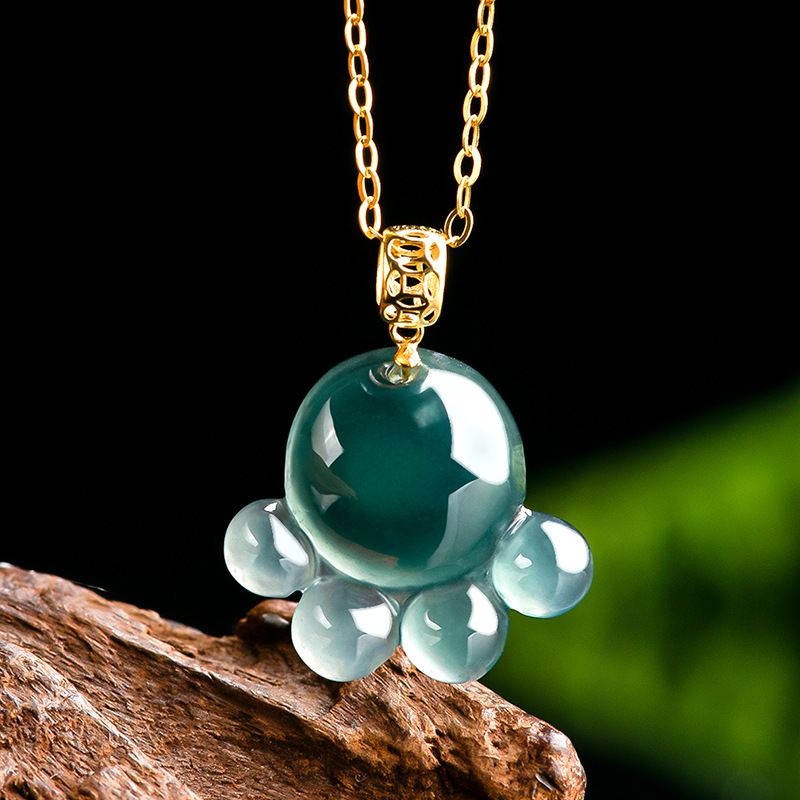 Jewelry & Watches Sp Z Oo Janów Lubelski - Natürlicher Echter Smaragd Blaue Wasserjade Katzenpfoten-Anhänger
