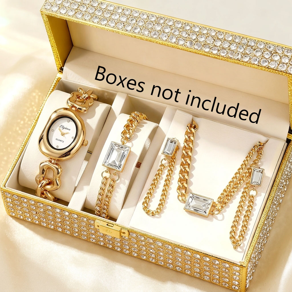 Jewelry Clasp Watches - 5-teiliges Modisches Unregelmäßiges Damen-Quarzuhren-Schmuckset Elegantes Kettenarmband